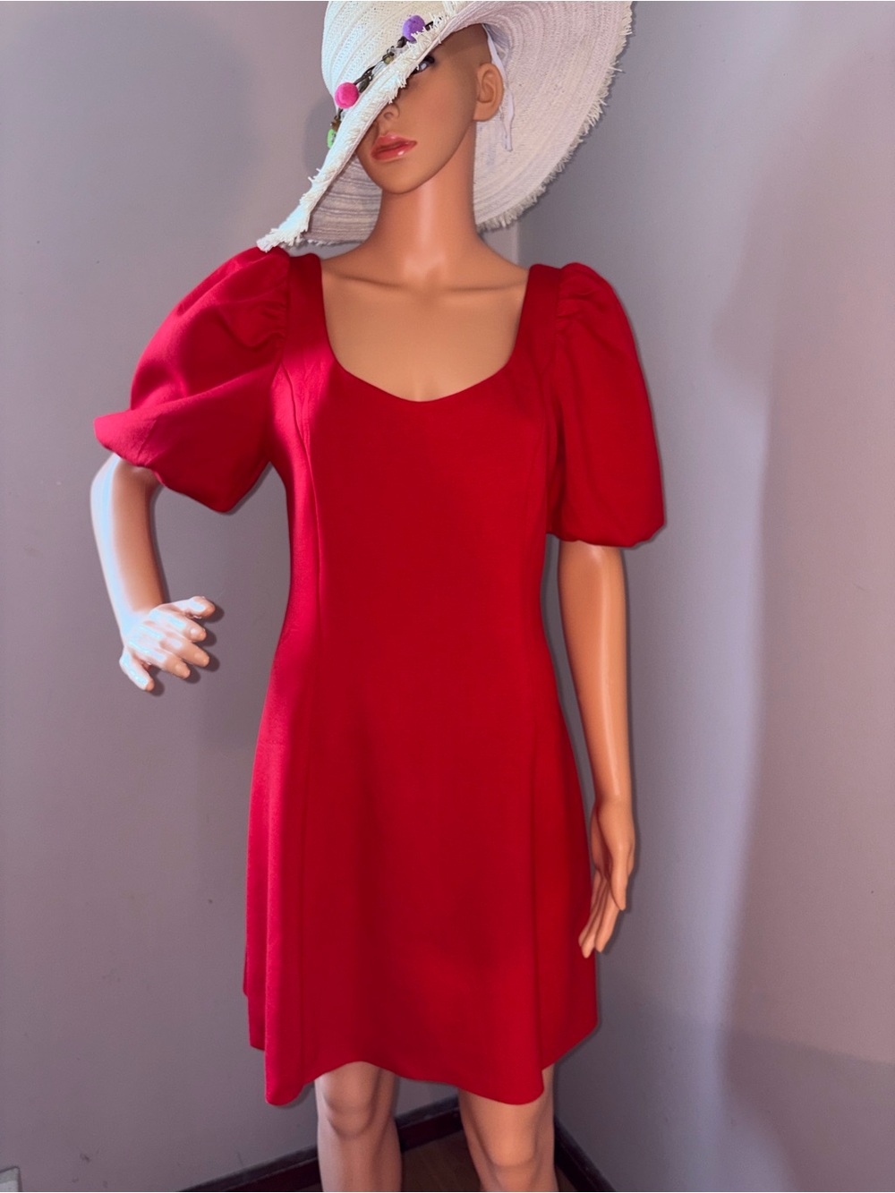 English Factory Red Puff-Sleeve Mini Dress